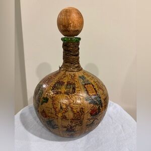 Vintage Mid-Century Italian World Map Hand-Wrapped Leather Decanter